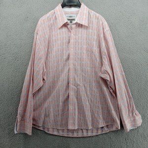 Johnston & Murphy Shirt Mens XXL Orange Blue Micro Plaid‎ Button Up Cotton